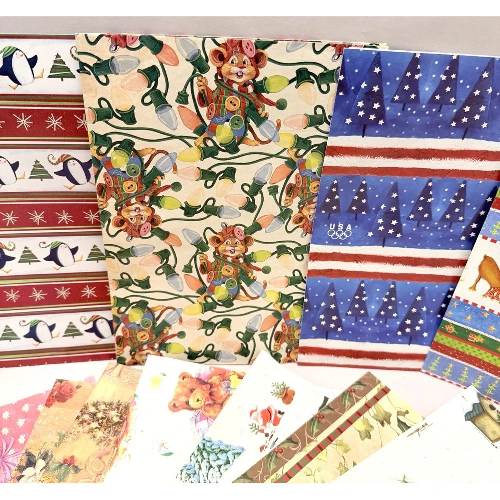 VTG Lot Wrapping Paper Mixed Patterns Sheets Kitsch Holiday Christmas MCM Retro